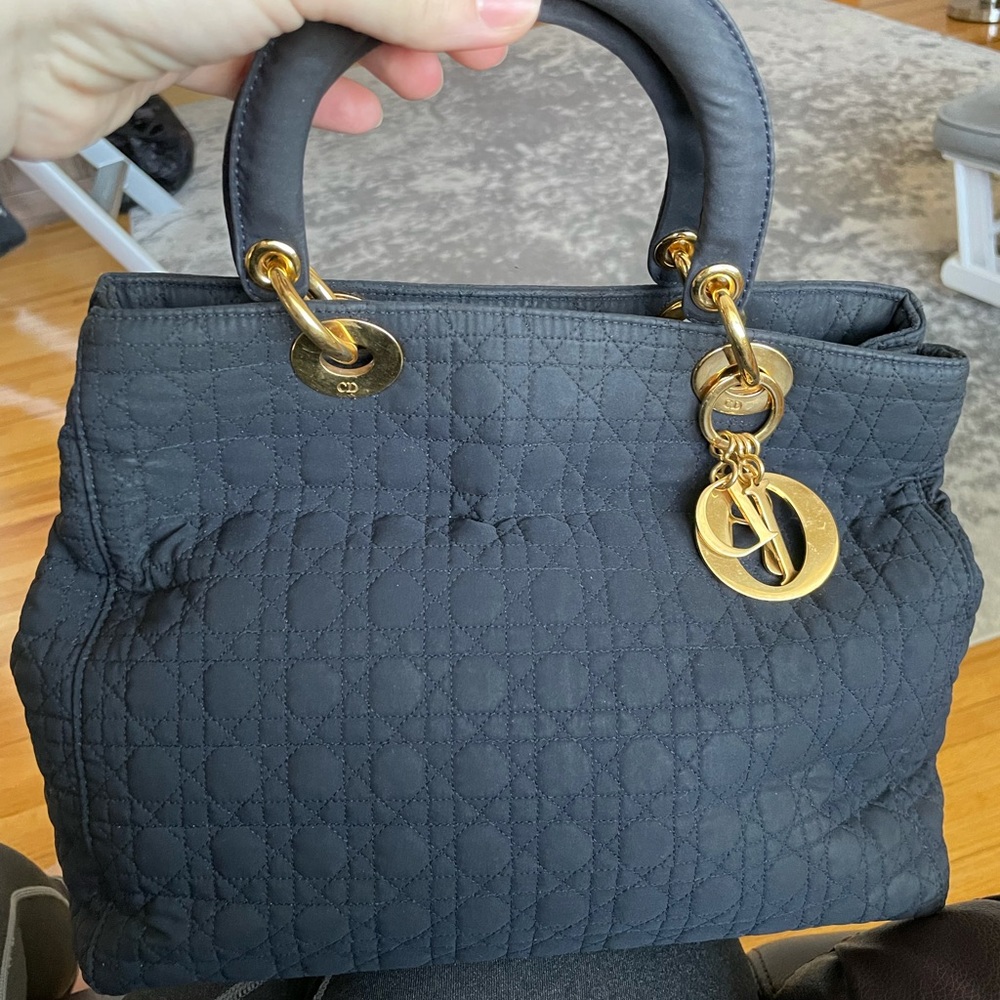 Authentic Christian Dior Black Fabric Lady Di Bag